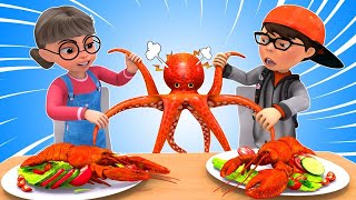 MUKBANG SPICY GIANT SEAFOOD - Giant Octopus & The TITANIC Love Story II Scary Teacher 3D Mukbang