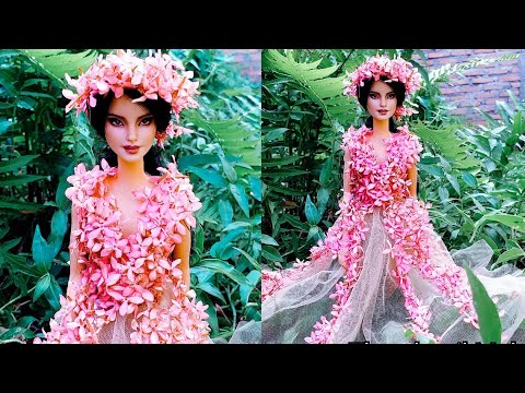  BAJU  BARBIE  DARI BUNGA HIDUP BARBIE  HACKS GOWN DOLL  