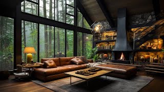 Smooth Jazz Music for Stress Relief, Relaxation - Cozy Attic Cabin on Rainy Day Ambience &amp; Soft Jazz