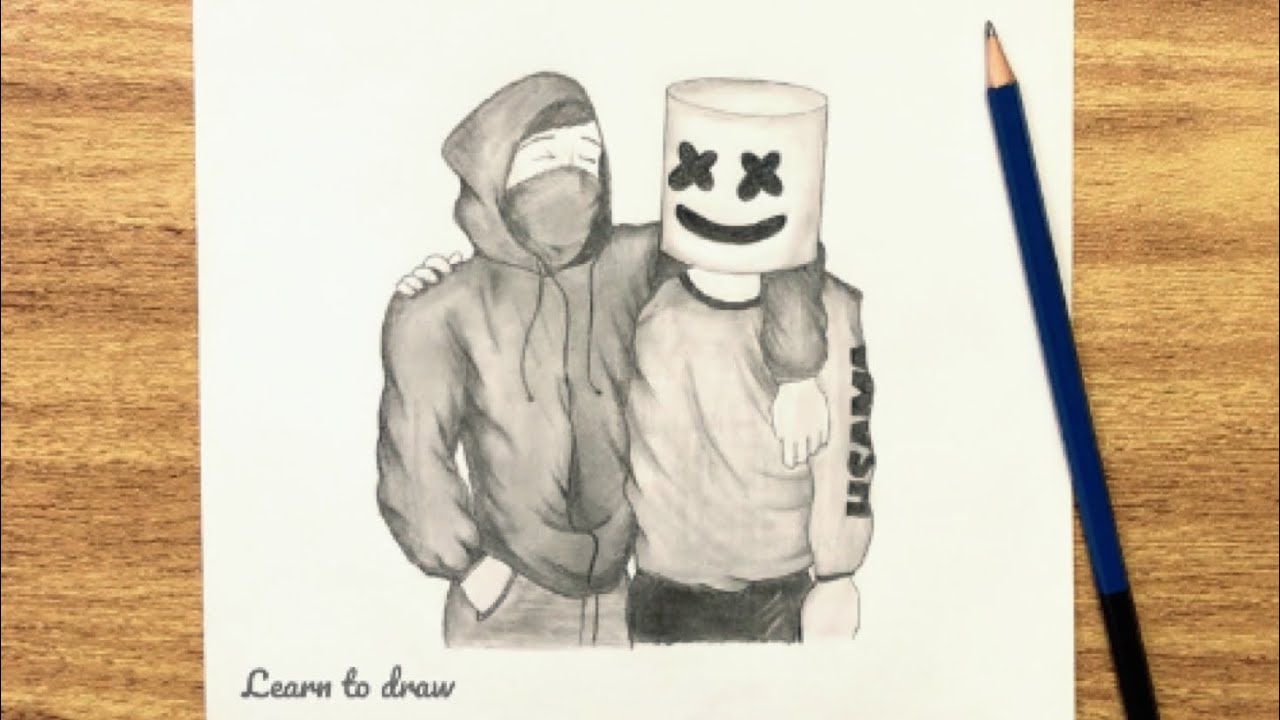 Alan Walker and Marshmallow Pencil Sketch