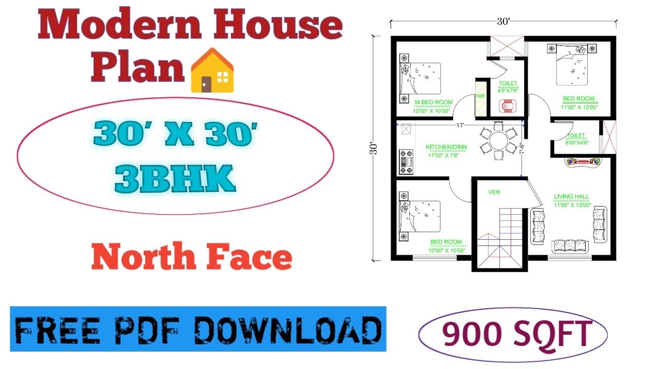 30 x 30 ft North face 3BHK House Plan. YouTube