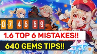 Patch 1.6 Top 12 Tips & Mistakes To Avoid Live Countdown | Genshin Impact