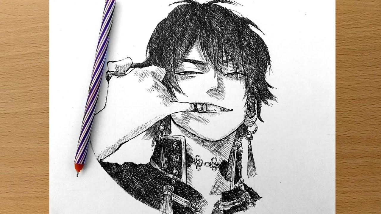 Kaidou in red pen  Pen art Ballpoint pen art Pen drawing