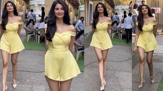 Stunning Desi Beauty Indian Girl Palak Tiwari Slaying In Yellow Shorts Skirts Fashion