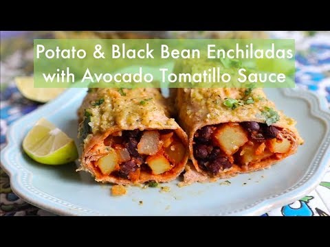 Potato & Black Bean Tomatillo Enchiladas (oil-free + vegan)