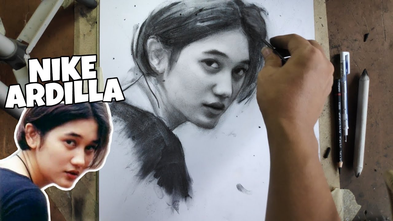  Sketsa  wajah NIKE ARDILLA menggunakan arang  YouTube