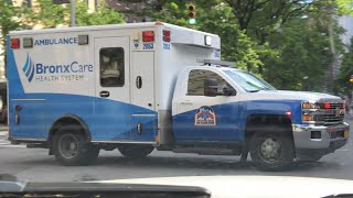 BRONX CARE HEALTH SYSTEM EMS AMBULANCE RESPONDING ON WEST 75TH STREET ON WEST SIDE OF MANHATTAN, NYC