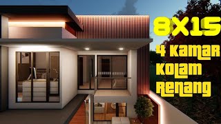 Desain Rumah 8x15 2 Lantai 4 Kamar & Kolam Renang Kontemporer Minimalis Modern Small House Design