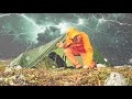 Caught in Massive Storm of Hail, Thunder, Lightning &amp; Heavy Rain - Tarp Shelter, Camping Survival