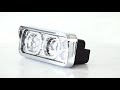 Chrome Dual Square LED Projection Headlight With Aux Halo Rings & Amber LED Turn Signal Driver Side