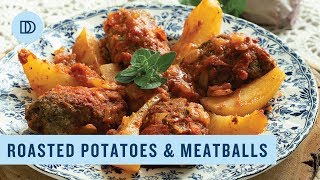 Greek Style Roasted Meatballs &amp Potatoes: Beeftekia me Patates sto Fourno