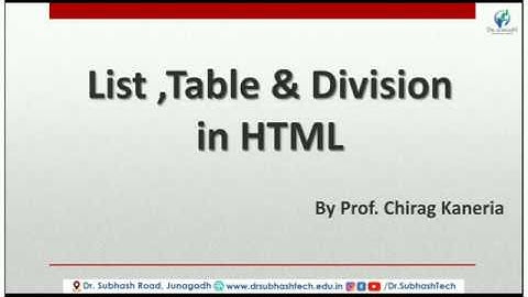 DWPD Unit 1 Lecture 3 List, Table and Division tag in HTML By Prof. Chirag Kaneria