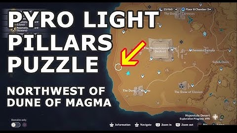 Genshin Impact - Pyro Light Pillars Puzzle Northwest of Dune of Magma
