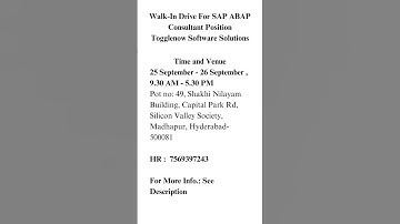 Walk-In Drive For SAP ABAP Consultant Position Togglenow Software Solutions