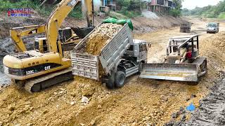 Great action Dump truck , Dozer, Excavator digging mud unloading rock soil building foundation Canal by iKHMER Machine 651 views 1 month ago 1 hour, 11 minutes