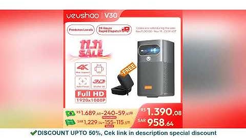 Vevshao V30 3D 4K Mini Projector Cinema Smart Android WiFi Portable 1080P Home Theater Video LED DLP
