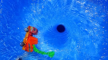 Satisfying Whirlpools and toy JCB. Water Vortex. Whirlpool Experiments.  Whirlpool Video. Whirlpools