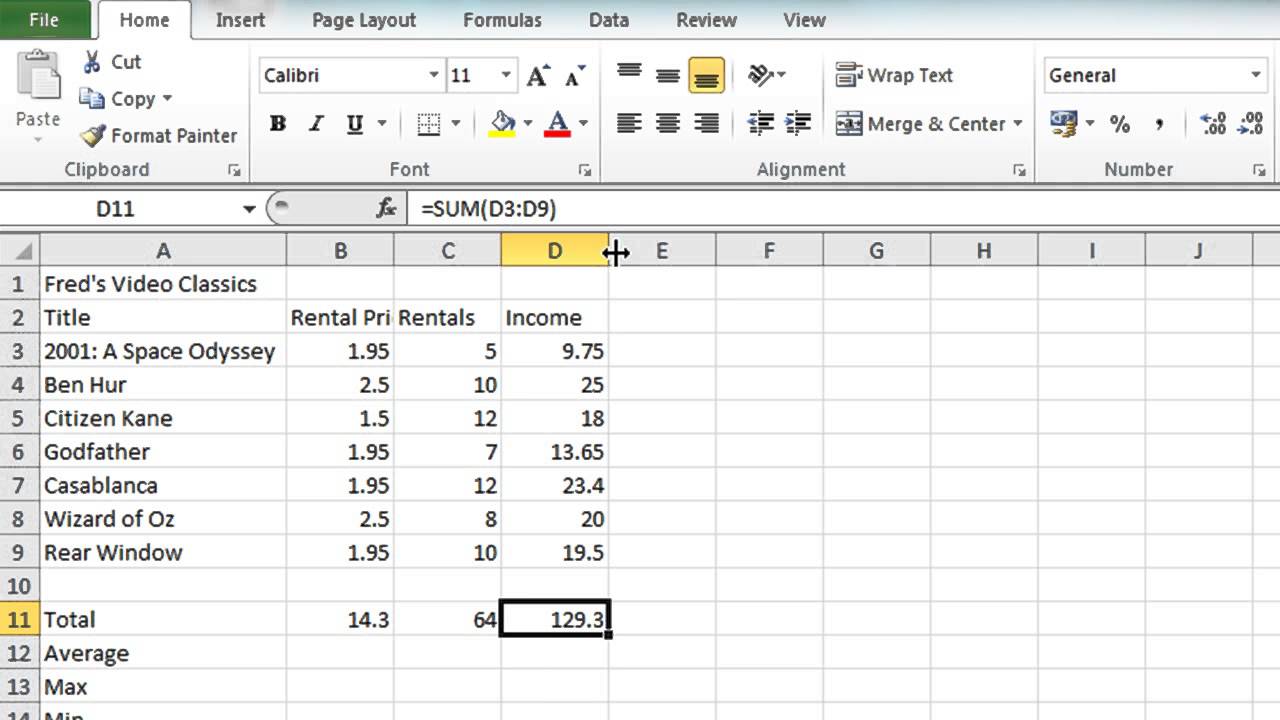 Excel 2010 Tutorial For Beginners 4 Autosum Function Microsoft Excel Youtube Excel Tutorials Microsoft Excel Learning Tools