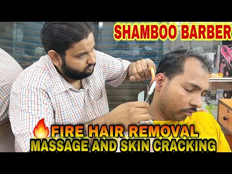 Indian Barber,Barber Shamboo First  Time 🔥FIRE🔥Hair Removal And Head,Body massage Skin cracking 😴