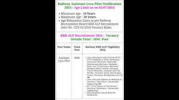 Railway Assistant Loco Pilot (ALP) Recruitment 2024,#rrb