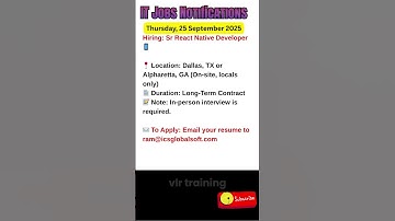 Sr React Native Developer Job in TX & GA Sept 25, 2025