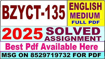 BZYCT 135 solved assignment 2025 || bzyct 135 solved assignment 2025 in English || ignou bzyct135