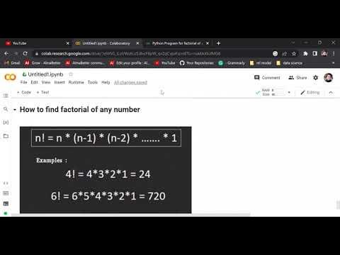 python program to find factorial of numbers. - YouTube