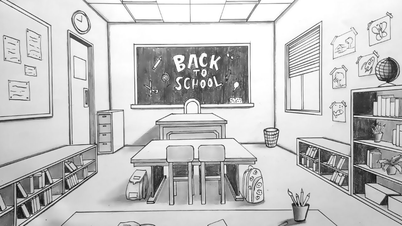 Drawing In One Point Perspective Kids Classroom Timelapse Youtube Classroom Interior Interior Design Sketches Interior Sketch