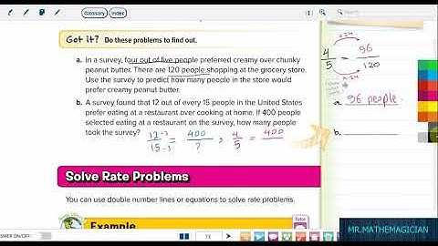 Grade 6, course 1, chapter 1, Lesson 7, part 1, ratio and rate problems