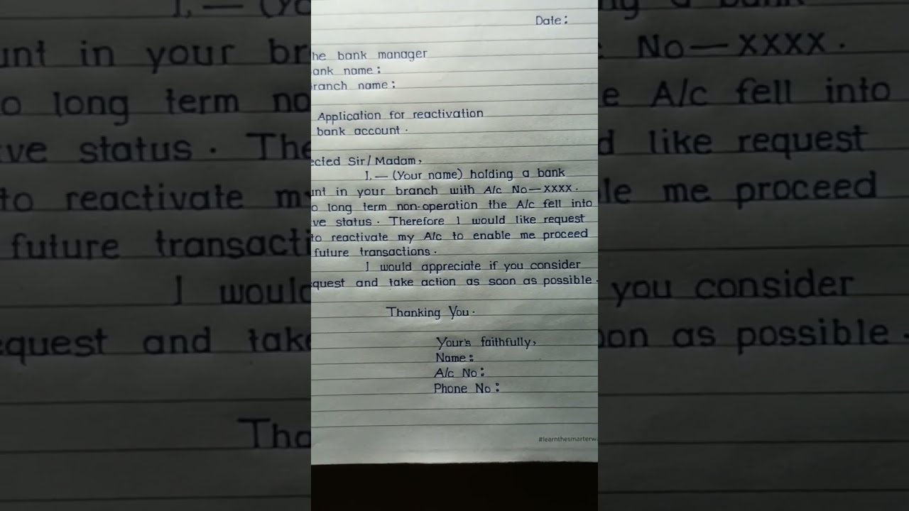 Application For Reopen Bank Account MM Handwriting Shorts