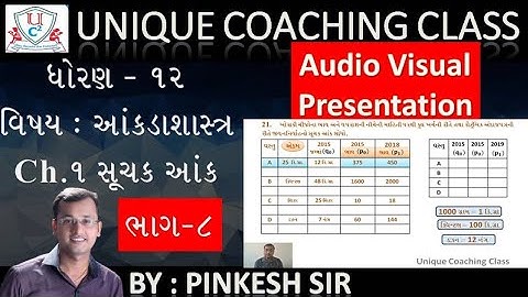 SUCHAK ANK / Ch.1 સૂચક આંક ભાગ 8 / Std 12 Stat GSEB / NCERT / By PINKESH Sir / Unique Coaching Class