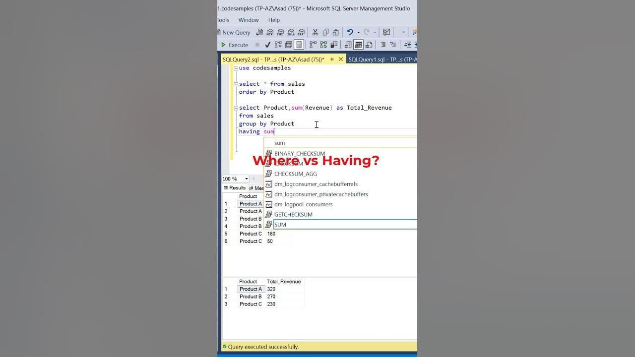  sql where vs having difference datascience programming coding 