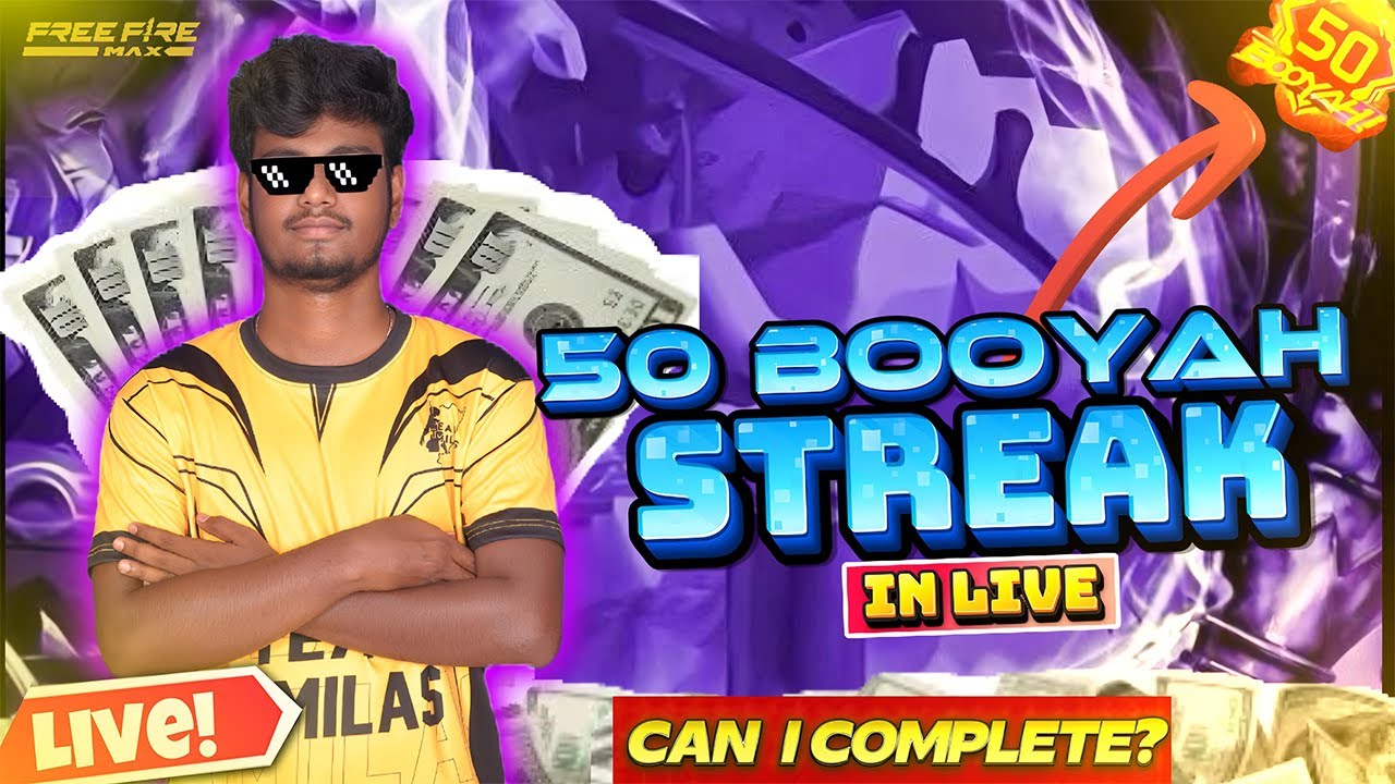 50 BOOYAH STREAK ADIKA POROMA ? | Free Fire Max Live | GRANDMASTER RANK PUSH 