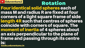 Four identical solid spheres each of mass M and radius R are fixed at four corners of a light square