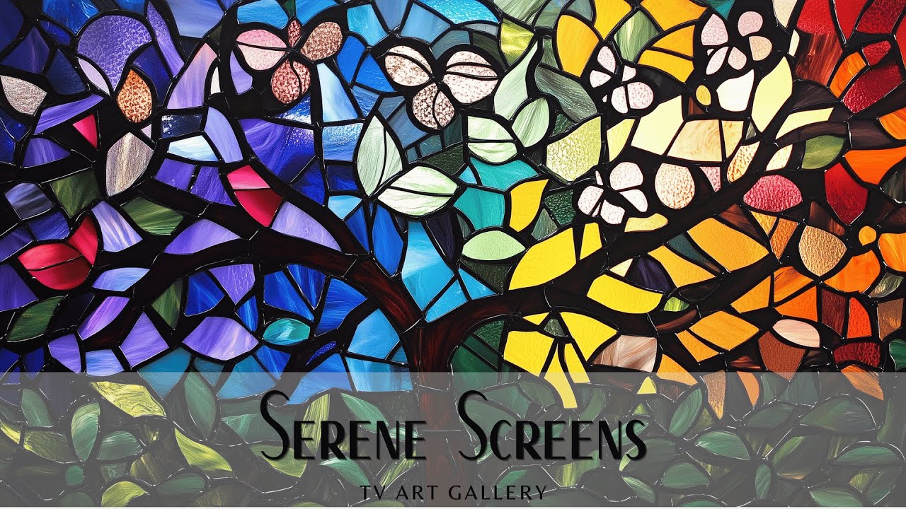 Beautiful Stained Glass Colorful Tree - TV Art Display, Screensaver, Background, Wallpaper - Still