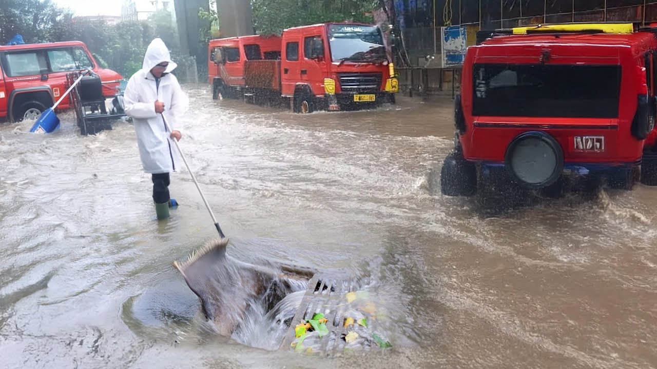 Street Flood Crisis Clearing Blocked Drains in an Emergency - YouTube