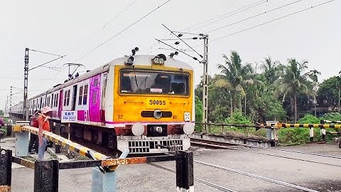 Newly Painted Shiny Conventional EMU train Speedily Skip Level Crossing | Eastern Railways