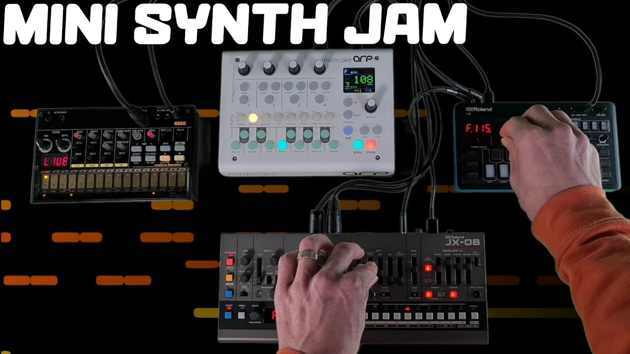 DAWLess Mini Synth JAM | J-6 & JX-08 | Volca Beats | Midicake ARP