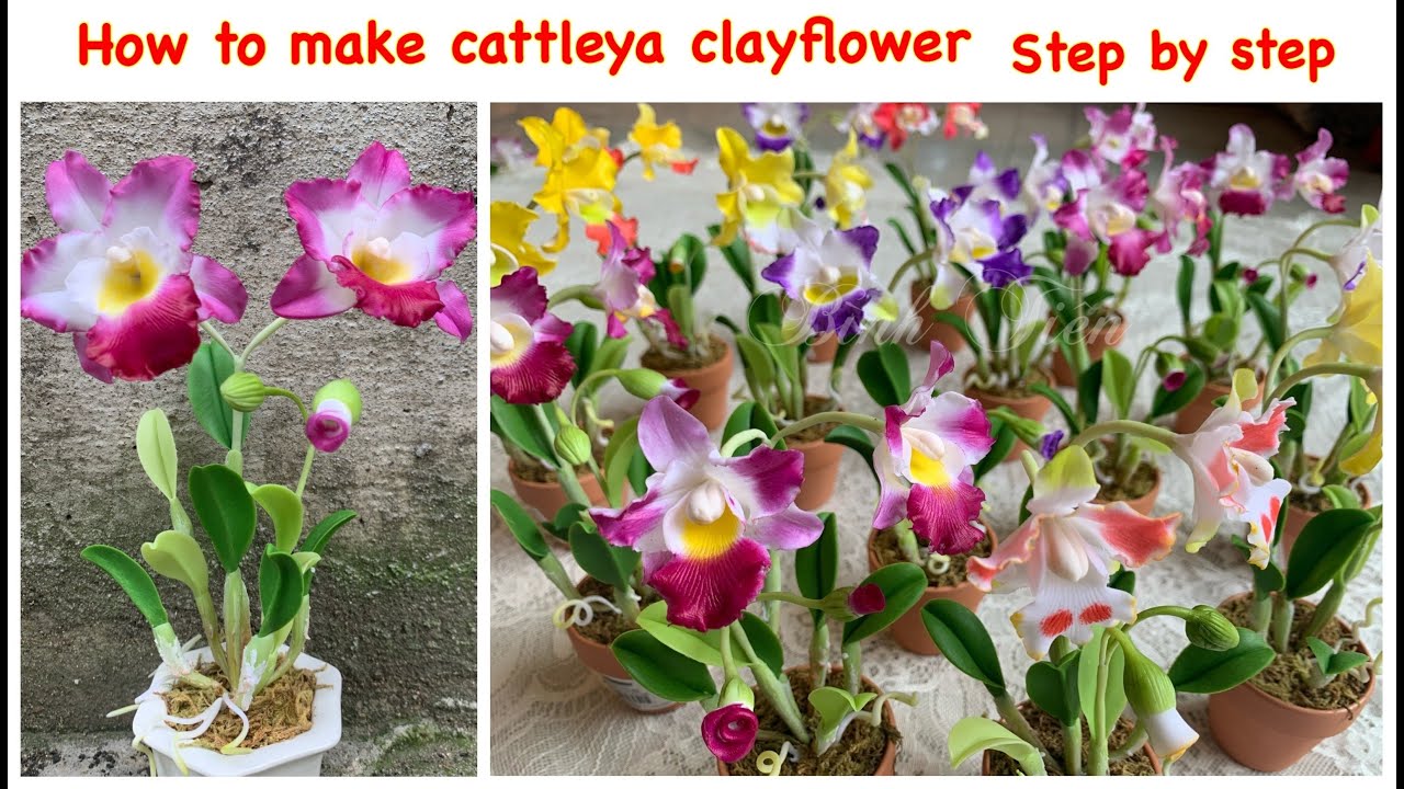 How to Make Cattleya Orchid Clay Flower - Easy Making Clay Flowers - Tutorial Clay Flowers