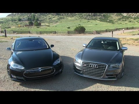 2013 Tesla Model S P85 vs Audi S8 Mile High 0-60 Mashup Review