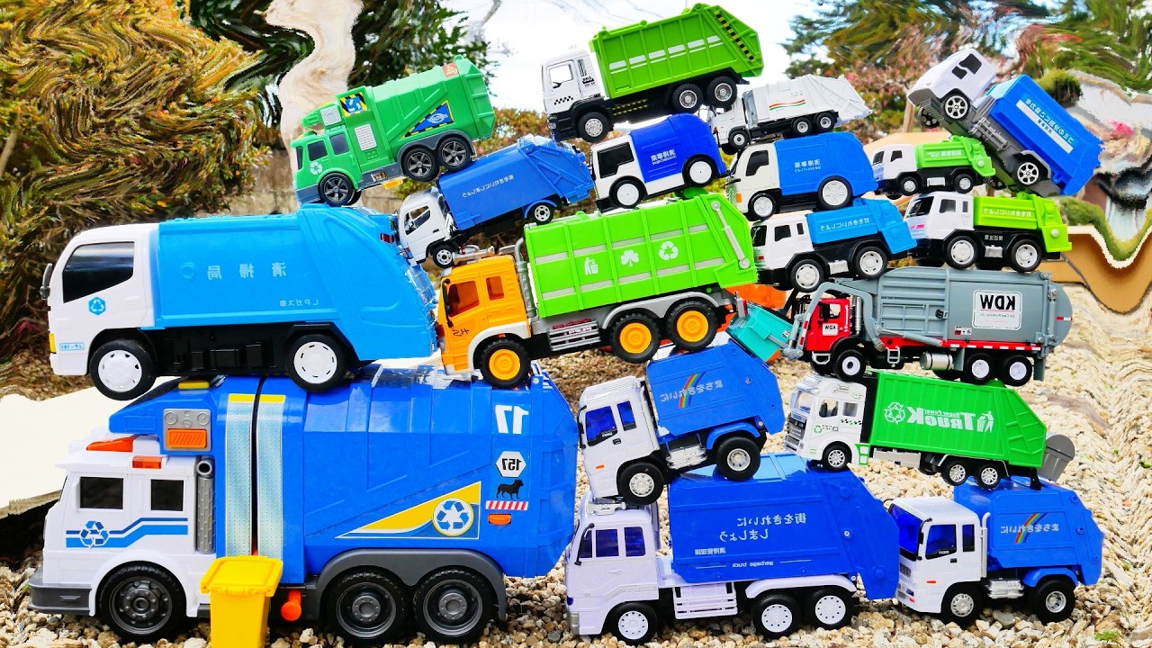 たくさんのゴミ収集車を箱にまとめてみた！急な坂道を走る☆ Garbage