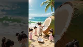 Cuties Kids Planked The Coconut From Tree And Drink Juice