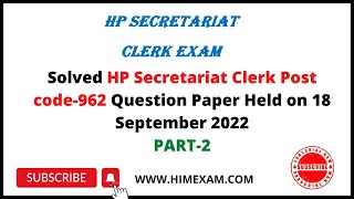 HP Secretariat Clerk Post Code-962  GK section Part 2 Answer key - HIMEXAM.COM