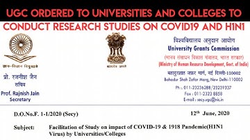 UGC Guidelines to Universities & Colleges to conduct study on COVID19 & H1N1|Santosh Kumar Sankhyan