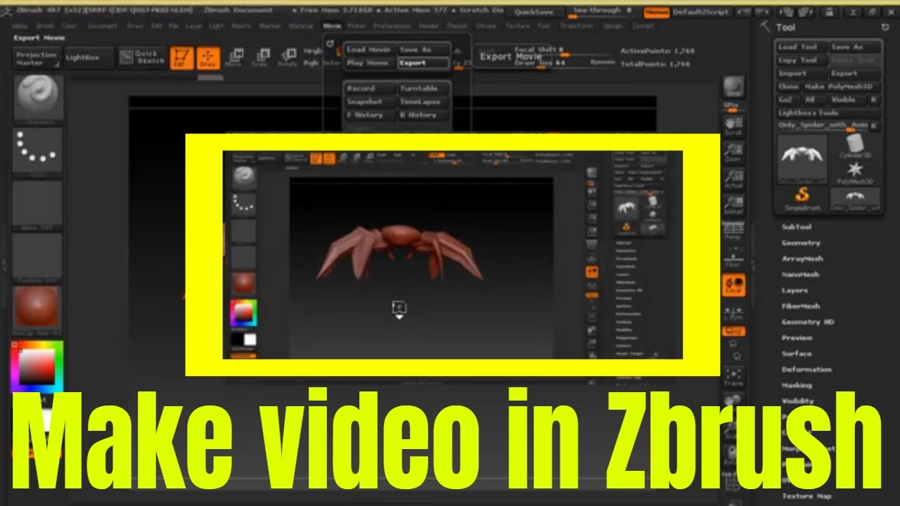 how to make animation (movies & Export video) in zbrush - YouTube