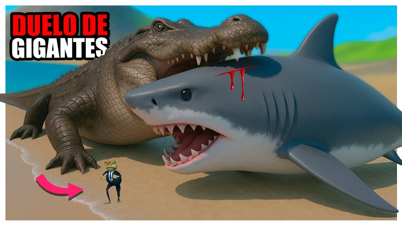 Treta!  CROCODILO GIGANTE vs MEGALODOM (TUBARÃO GIGANTE) no AMAZING FROG
