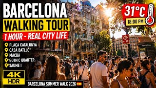 Barcelona Walking Tour 2026 | From Plaça Catalunya to Gothic Quarter in 31°C Heat 🇪🇸