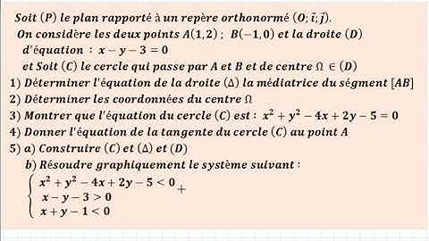 Produit scalaire / Equation du cercle / Equation de la droite