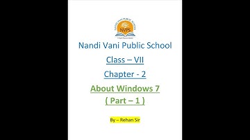 Class - 7 || Chapter - 2 || About Windows 7 (Part-1) || By - Rehan sir || Nandi Vani Public School
