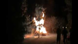 Bonfire With Gas And Flare Gun.